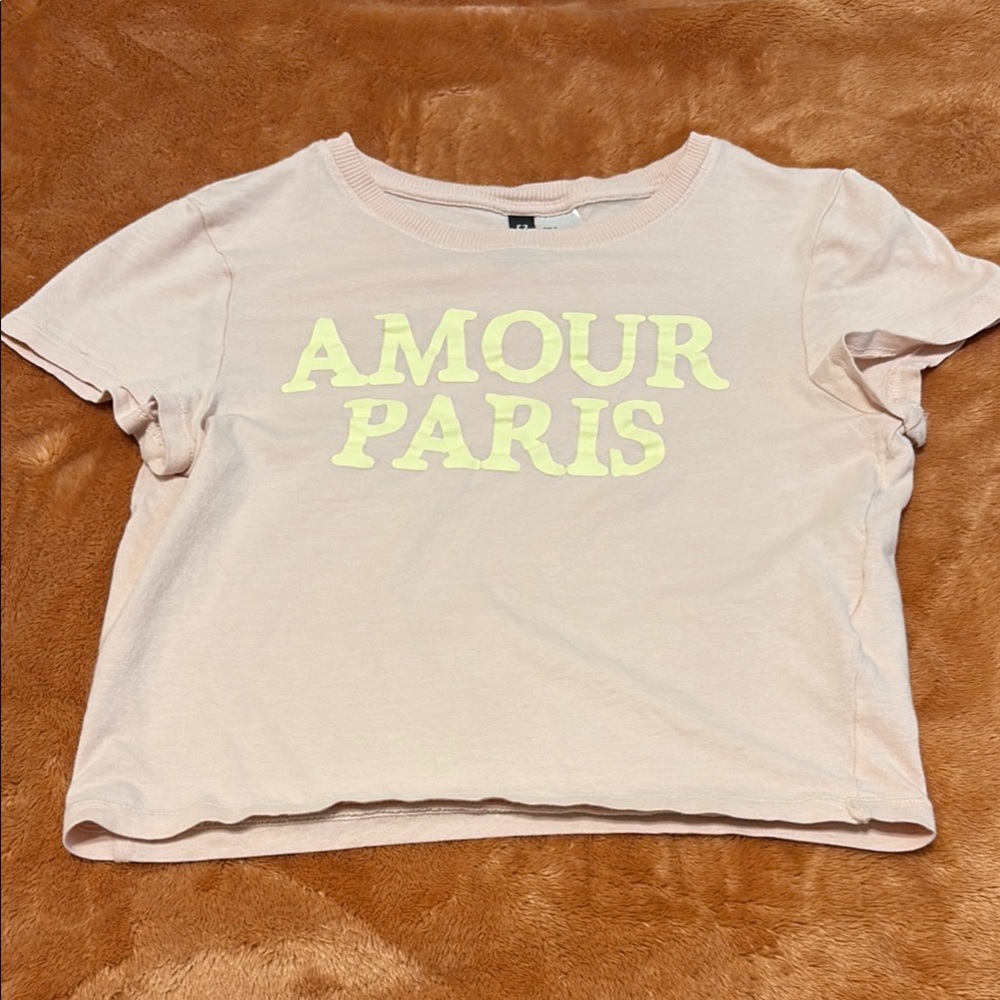 Divided Pink Crop Top with Yellow Print